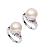 Freshwater Pearl Finger Ring, with 925 Sterling Silver, natural, for woman & with rhinestone, white, 21x31x12.50mm, US Ring Size:5, Sold By PC