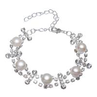 Freshwater Cultured Pearl Bracelet Freshwater Pearl brass lobster clasp with 3cm extender chain for woman & with rhinestone white 14mm 9-10mm Sold Per Approx 6 Inch Strand