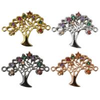 Brass Jewelry Connector, Tree, plated, micro pave cubic zirconia & 1/1 loop, more colors for choice, 25x18x3mm, Hole:Approx 1.5mm, Sold By PC