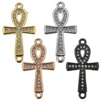Brass Jewelry Connector, Ankh Cross, plated, micro pave cubic zirconia & 1/1 loop, more colors for choice, 12x23x2mm, Hole:Approx 1.5mm, Sold By PC