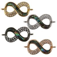 Brass Jewelry Connector, with Abalone Shell, Infinity, plated, mosaic & micro pave cubic zirconia & 1/1 loop, more colors for choice, 23x11x3mm, Hole:Approx 1mm, Sold By PC