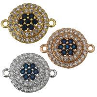 Brass Jewelry Connector, Flat Round, plated, micro pave cubic zirconia & 1/1 loop, more colors for choice, 18x14x3.50mm, Hole:Approx 1.5mm, Sold By PC