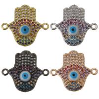 Brass Connector with Resin Hamsa plated evil eye pattern & micro pave cubic zirconia & 1/1 loop Approx 1.5mm Sold By PC