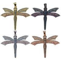 Terningformet Zirkon Micro Pave Messing vedhæng, Dragonfly, forgyldt, Micro Pave cubic zirconia, flere farver til valg, 39x32.50x3mm, Hole:Ca. 4mm, Solgt af PC