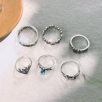 Juego de anillos de aleación de zinc, chapado en color de plata antigua, tamaño del anillo mixto & para mujer & con diamantes de imitación, libre de níquel, plomo & cadmio, tamaño:4.5-9.5, 13PCs/Grupo, Vendido por Grupo