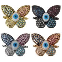 Brass Connector, with Resin, Butterfly, plated, evil eye pattern & micro pave cubic zirconia & 1/1 loop, more colors for choice, 19x15.50x5mm, Hole:Approx 2mm, Sold By PC