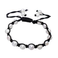 Bracelets Woven Ball perles d'eau douce, perle d'eau douce cultivée, avec corde en nylon, pomme de terre, naturel, réglable & pour femme, blanc, 8-9mm, Vendu par Environ 7 pouce brin