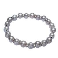 Bracelet en perles de culture d'eau douce, perle d'eau douce cultivée, avec laiton, riz, pour femme, gris, 6-7mm, Vendu par Environ 7 pouce brin