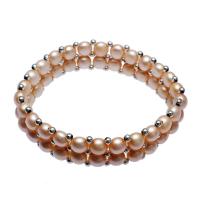 Bracelet en perles de culture d'eau douce, perle d'eau douce cultivée, naturel, pour femme & 2 fils, rose, 6-7mm, Vendu par Environ 6.5 pouce brin