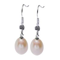 Freshwater Pearl Earrings brass earring hook Rice silver color plated for woman pink 10-11mm 39mm Sold By Pair