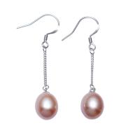 Freshwater Pearl Earrings, brass earring hook, Potato, natural, for woman, pink, 9-10mm,44mm, Sold By Pair