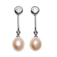 Freshwater Pearl Earrings brass post pin Teardrop natural for woman & with rhinestone pink Sold By Pair