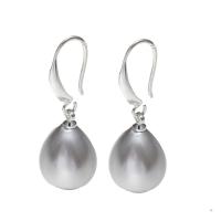 South Sea Shell Earring, brass earring hook, Teardrop, for woman, grey, 12x36mm, Sold By Pair