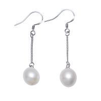 Freshwater Pearl Earrings, brass earring hook, Potato, natural, for woman, white, 9-10mm,44mm, Sold By Pair