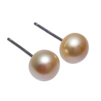 Freshwater Pearl Stud Earring brass post pin Baroque for woman yellow 7-7.5mm Sold By Pair