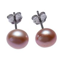 Freshwater Pearl Stud Earring brass post pin Baroque for woman purple 7-7.5mm Sold By Pair