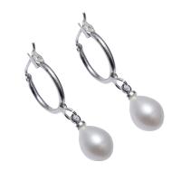 Freshwater Pearl Lever Back Earring, brass earring lever back clip, Rice, natural, for woman, white, 7-8mm, Sold By Pair