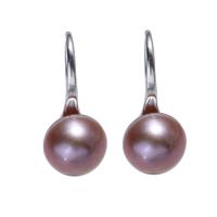 Freshwater Pearl Earrings brass earring hook Button natural for woman purple 8-9mm Sold By Pair