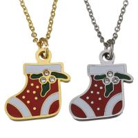 Stainless Steel Jewelry Necklace with White Shell with 2Inch extender chain Christmas Boot plated oval chain & for woman & enamel & with rhinestone 1.5mm Sold Per Approx 18 Inch Strand