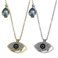 Stainless Steel Jewelry Necklace, with Rhinestone Clay Pave & Crystal, with 1.5Inch extender chain, Eye, plated, oval chain & for woman & faceted, more colors for choice, 18x13.5mm, 1.2mm, Sold Per Approx 16 Inch Strand