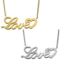 Stainless Steel Jewelry Necklace, with 2Inch extender chain, Alphabet Letter, word love, plated, oval chain & for woman, more colors for choice, 33x13mm, 1.5mm, Sold Per Approx 18 Inch Strand