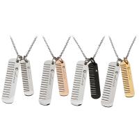 Stainless Steel Jewelry Necklace, with 1.5Inch extender chain, Comb, word love, plated, Unisex & oval chain & with rhinestone, more colors for choice, 9x35mm, 1mm, 7x28mm, Sold Per Approx 18 Inch Strand