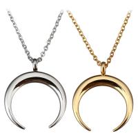 Stainless Steel Jewelry Necklace, with 2Inch extender chain, Moon, plated, Unisex & oval chain, more colors for choice, 20x23mm, 1mm, Sold Per Approx 18 Inch Strand