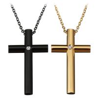 Stainless Steel Jewelry Necklace, Cross, plated, Unisex & oval chain & with rhinestone, more colors for choice, 24x40mm, 2mm, Sold Per Approx 19 Inch Strand