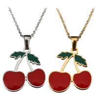 Stainless Steel Jewelry Necklace, with 2Inch extender chain, Cherry, plated, Unisex & oval chain & enamel, more colors for choice, 22x26mm, 1mm, Sold Per Approx 18 Inch Strand
