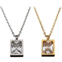 Stainless Steel Jewelry Necklace, with Crystal, with 2Inch extender chain, Rectangle, plated, Unisex & oval chain & faceted, more colors for choice, 9x15mm, 1mm, Sold Per Approx 18 Inch Strand