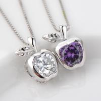 925 Sterling Silver Pendant Apple silver color plated with rhinestone Approx 2-3mm Sold By PC