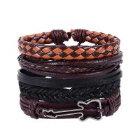 PU Leather Bracelet Set with Waxed Nylon Cord & Zinc Alloy Guitar antique silver color plated multilayer & Unisex & adjustable nickel lead & cadmium free Length Approx 7 Inch Sold By Lot