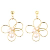 Brass Drop Earring with ABS Plastic Pearl Flower plated Korean style & for woman nickel lead & cadmium free Sold By Pair