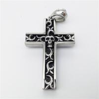 Roestvrij staal Cross Hangers, Skull Cross, zwart maken, 40x63mm, Verkocht door PC