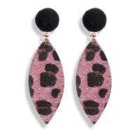 Tibetan Style Drop Earring, with Plush, stainless steel post pin, Geometrical Pattern, gold color plated, for woman & leopard pattern, more colors for choice, lead & cadmium free, 24x83mm, Sold By Pair