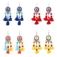 Zinc Alloy Tassel Earring with Nylon Cord & Resin antique silver color plated for woman lead & cadmium free Sold By Pair