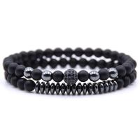 Abrazine Stone Bracelet Set, with Elastic Thread & Hematite & Brass, gun black plated, Unisex & anti-fatigue & micro pave cubic zirconia, 6mm, Length:Approx 7.5 Inch, 2Strand/Set, Sold By Set