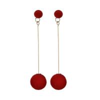 Tibetan Style Drop Earrings, with Plush, gold color plated, for woman, more colors for choice, lead & cadmium free, 15x85mm, Sold By Pair