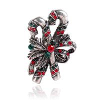 Tibetan Style Brooches, Christmas Candy Cane, plated, for woman & with rhinestone, more colors for choice, nickel, lead & cadmium free, 32x44mm, Sold By PC