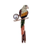 Tibetan Style Brooches, with Plastic Pearl, Parrot, rose gold color plated, for woman & with rhinestone, nickel, lead & cadmium free, 25x62mm, Sold By PC
