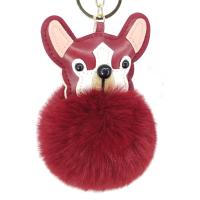 Fur Ball Pom Pom Keychain, Tibetan Style, with PU Leather & Faux Rabbit Hair, Dog, gold color plated, for woman, more colors for choice, nickel, lead & cadmium free, 80x120mm, Sold By PC