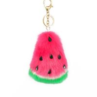 Fur Ball Pom Pom Keychain, Tibetan Style, with Faux Rabbit Hair, Watermelon, gold color plated, for woman, red, nickel, lead & cadmium free, 90x200mm, Sold By PC