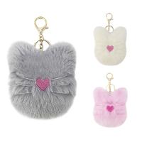 Fur Ball Pom Pom Keychain Zinc Alloy with Faux Rabbit Hair Cat gold color plated for woman nickel lead & cadmium free Sold By PC
