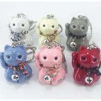 Zinc Alloy Key Chain with Acrylic Fortune Cat silver color plated for woman nickel lead & cadmium free Sold By PC