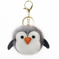 Fur Ball Pom Pom Keychain, Tibetan Style, with PU Leather & Faux Rabbit Hair, Penguin, gold color plated, for woman, more colors for choice, nickel, lead & cadmium free, 100x130mm, Sold By PC