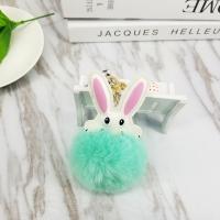 Fur Ball Pom Pom Keychain Zinc Alloy with PU Leather & Faux Rabbit Hair Rabbit gold color plated for woman nickel lead & cadmium free Sold By PC