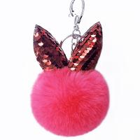 Fur Ball Pom Pom Keychain, Tibetan Style, with Sequins & Faux Rabbit Hair, Rabbit, silver color plated, for woman, more colors for choice, nickel, lead & cadmium free, 80x130mm, Sold By PC