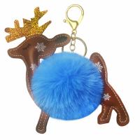 Fur Ball Pom Pom Keychain Zinc Alloy with PU Leather & Faux Rabbit Hair Deer gold color plated for woman nickel lead & cadmium free Sold By PC
