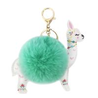 Fur Ball Pom Pom Keychain, Tibetan Style, with PU Leather & Faux Rabbit Hair, gold color plated, for woman, more colors for choice, nickel, lead & cadmium free, 100x160mm, Sold By PC