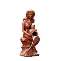 Backflow Incense Burner, Porcelain, Mermaid, 100x135mm, Sold By PC